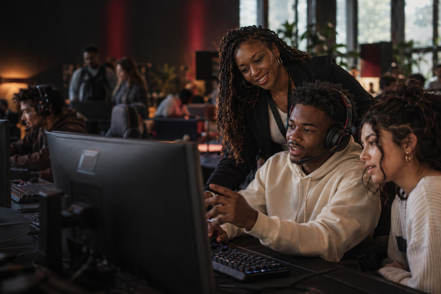 Students discovering esports with an educator